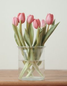 spacious flower vase with pink tulip image
