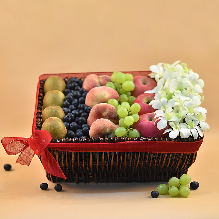 Mixed Flowers and Fruit Basket