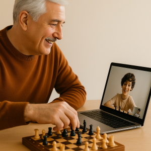 Dad daughter playing chess image