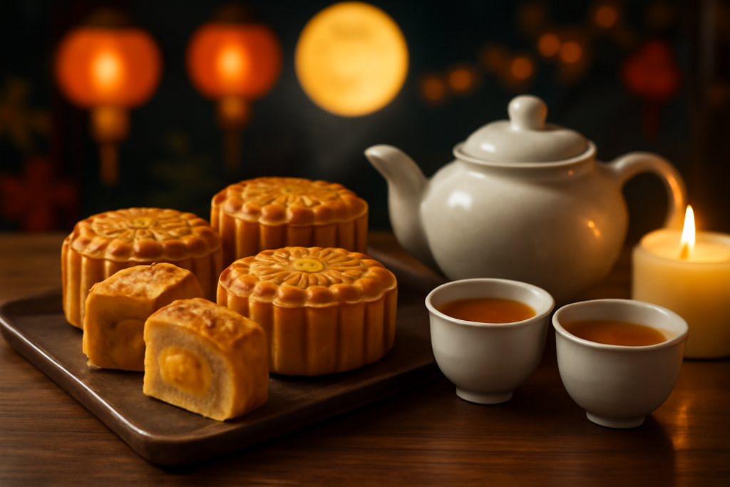 Mooncake with tea in mid-autumn festival